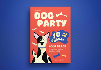 Red Flat Illustration Dog Party Flyer Layout