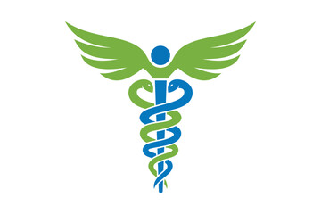 healthcare logo, caduceus medical symbol icon vector template - obrazy, fototapety, plakaty