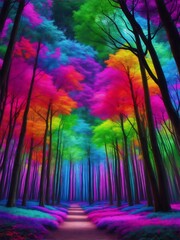 Step into a world of enchantment with this captivating image of a colorful fantasy forest. Immerse yourself in a vibrant realm of wonder and magic