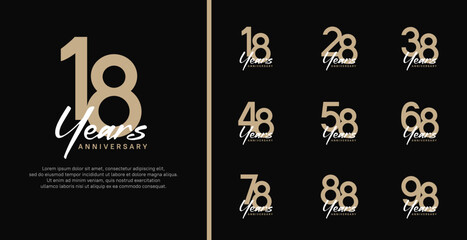 set of anniversary logo flat brown color number and white text on black background for celebration - obrazy, fototapety, plakaty