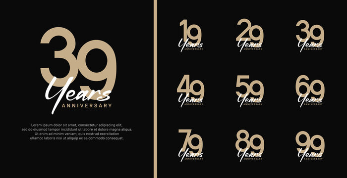 set of anniversary logo flat brown color number and white text on black background for celebration