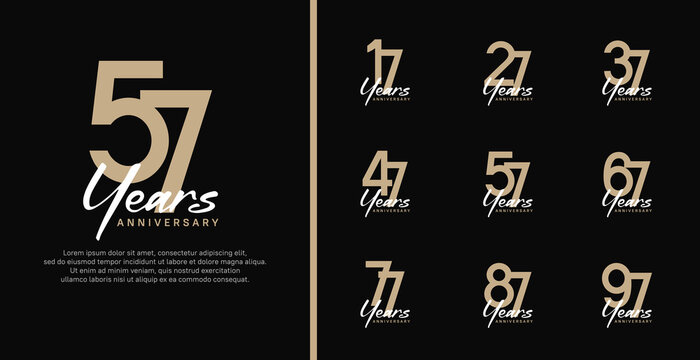 set of anniversary logo flat brown color number and white text on black background for celebration
