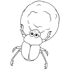 Dung beetle with a big ball of poop line art