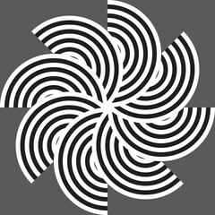 Abstract pattern background with black and white demi circles arranged as a flower