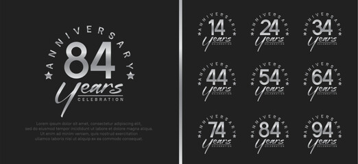 Fototapeta na wymiar set of anniversary logo silver color number and silver text on black background for celebration