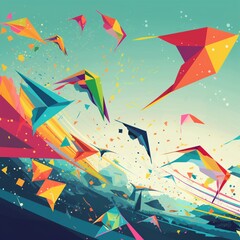 Fototapeta premium Colorful kite festival with kites flying in the sky