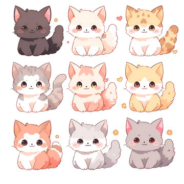 set of cute cats different colors