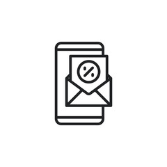 Email offer discount on mobile phone outline icons. Vector illustration. Isolated icon suitable for web, infographics, interface and apps.