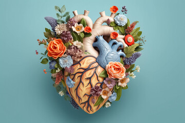A delightful pastel-themed 3D heart mock-up, skillfully decorated with a combination of flowers and...