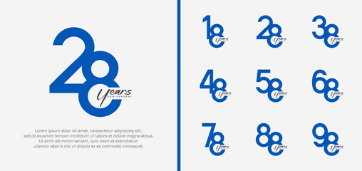 set of anniversary logo blue color number on white background for celebration