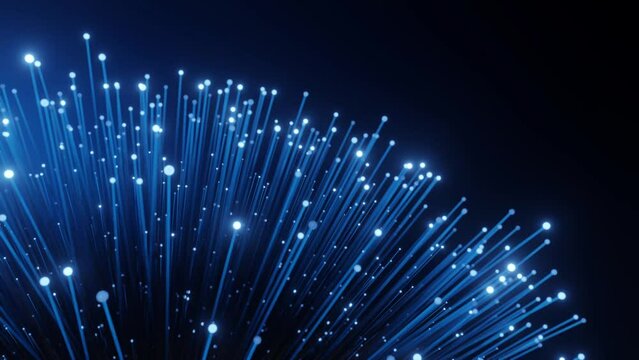 Abstract Fiber optic internet speed background, network connection, blinking light dot, blue coloured, 4k resolution.