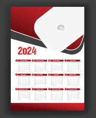 Calendar 2024 week start Sunday corporate design planner template - obrazy, fototapety, plakaty