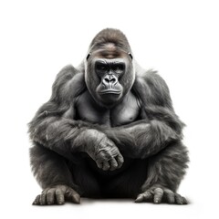 Fototapeta premium Stunning White Background Strong Gorilla Monkey Close-Up