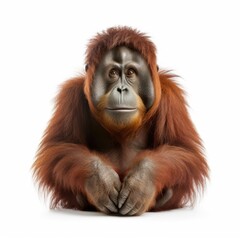 Tranquil Orangutan Monkey Portrait against White Background. Generative AI.