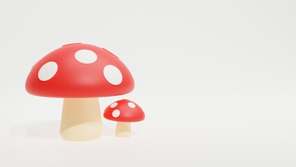 3D Illustration of a Mushrooms with Red Dots on a White Background