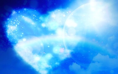 Abstract background of heart-shaped clouds in the blue sky