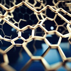 Explore the world of nanotechnology with this 3D rendering of a graphene molecular grid, showcasing the hexagonal geometric form and atomic structure concept. Generative AI.