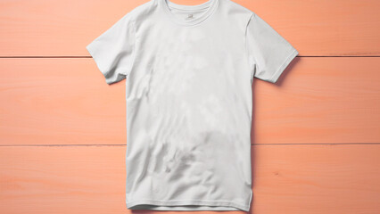 white t-shirt on wooden table mockup