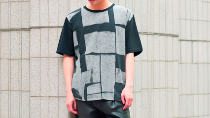 Men short sleeve tshirt black thank side mock up walking in street