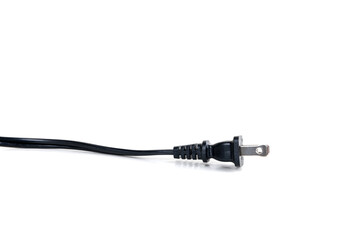 Black pigtail end of an appliance cord over a white background