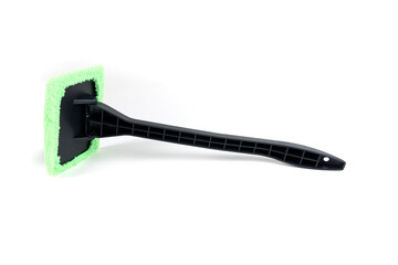 Black  windshield cleaning tool with microfiber on a white background