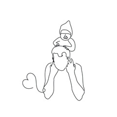 Father and son in happy pose line art vector illustration. One line drawing and continuous style vector art.