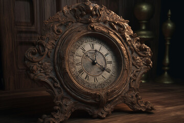 Fototapeta na wymiar old vintage style clock with ornaments, Generative AI