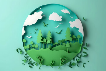 Paper Art , World environment and earth day concept , Green planet environmental protection , Save the planet , Created with generative AI
