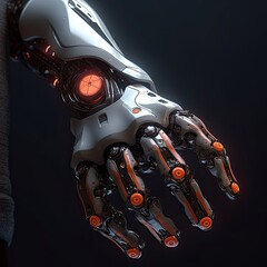 The hand of the robot of the future on a dark background Generative AI - obrazy, fototapety, plakaty