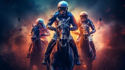 Diskjockeys racing with horses. Made with Generative AI.
