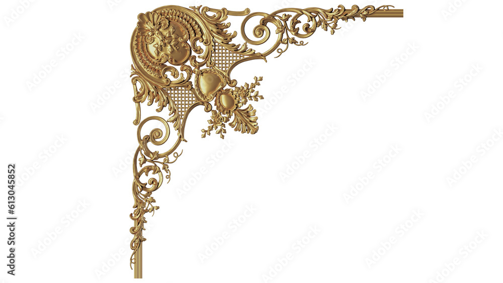 Wall mural antique gold corner ornament isolated transparent background, png cut out ready to use for graphic d