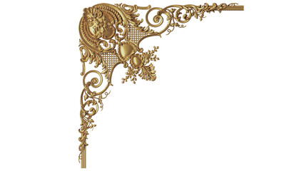 antique gold corner ornament isolated transparent background, PNG Cut out ready to use for graphic design purposes