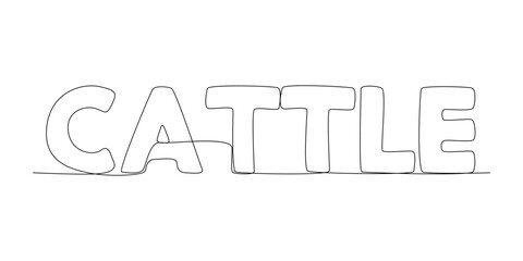 One continuous line of Cattle word. Thin Line Illustration vector concept. Contour Drawing Creative ideas.