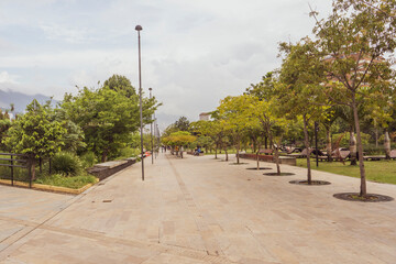 Medellin, Antioquia, Colombia. April 9, 2022. Parques del Río is a linear park located in the...