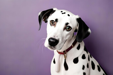 Dalmatian dog on lilac background