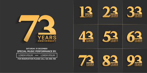 set of anniversary logo with gold number on black background can be use for celebration