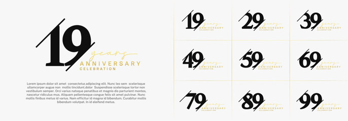 set of anniversary logo with black and golden color can be use for celebration