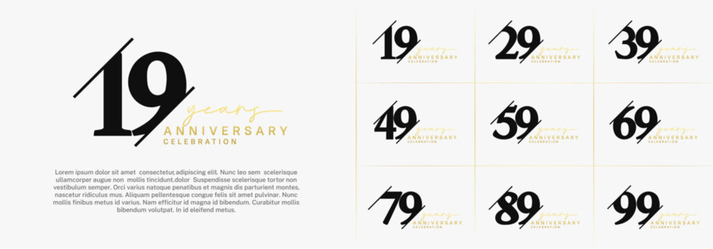 set of anniversary logo with black and golden color can be use for celebration