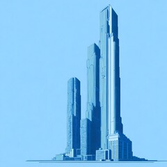 skyscrapers in the city isolated on solid blue background - Blue Print 