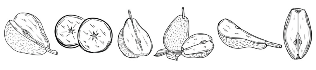 Set of ripe pears on white background