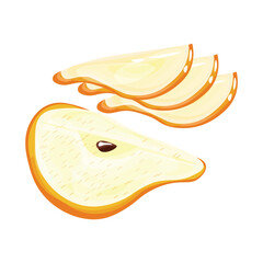 Ripe cut pear on white background