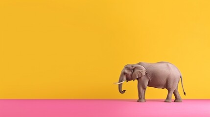 an elephant standing on a pink and yellow background, generative AI