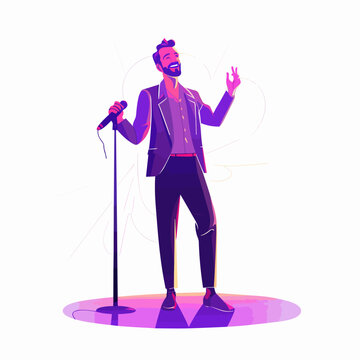 Stand Up Comedian Man Performing And Laughing On A Stage, Vector Illustration. AI Generative