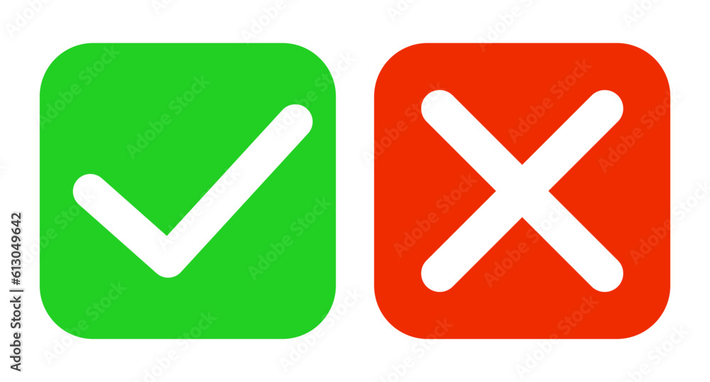 Poster check box and cross mark box icon set. sign of success and failure. vector.