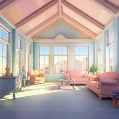 Room interior design window background. Pastel house with Generative Ai.