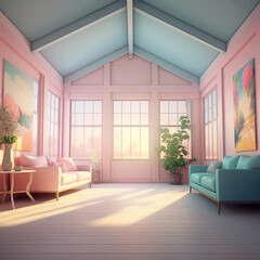 Room interior design window background. Pastel house with Generative Ai.