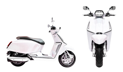 Front and side view white motorcycle scooter
