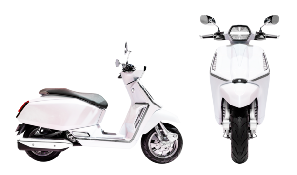 Front and side view white motorcycle scooter