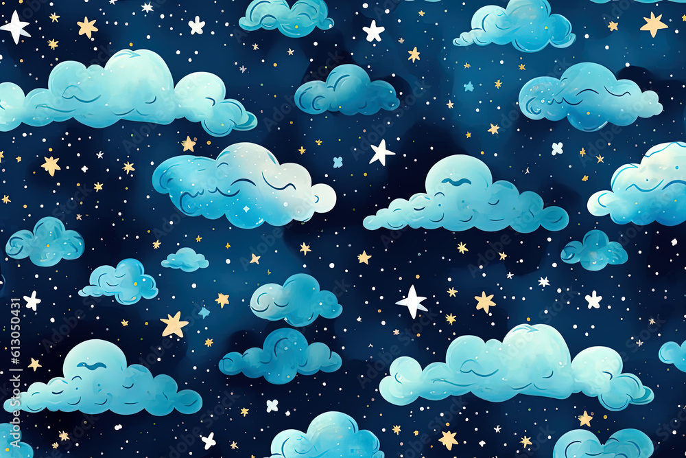 Canvas Prints Night sky with clouds cartoon style