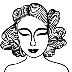 Woman face line art black and white minimal style for artwork